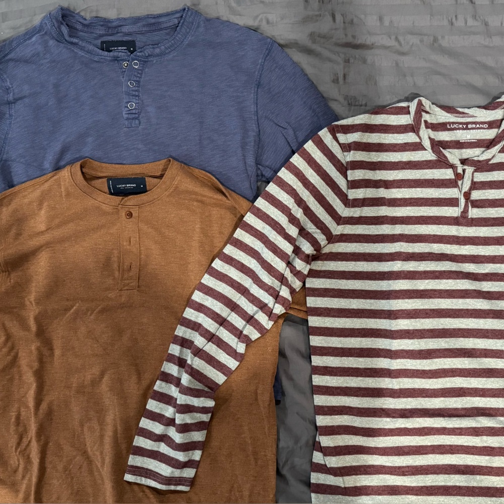 Lucky Brand Brown, Blue, and Striped Henley Shirts